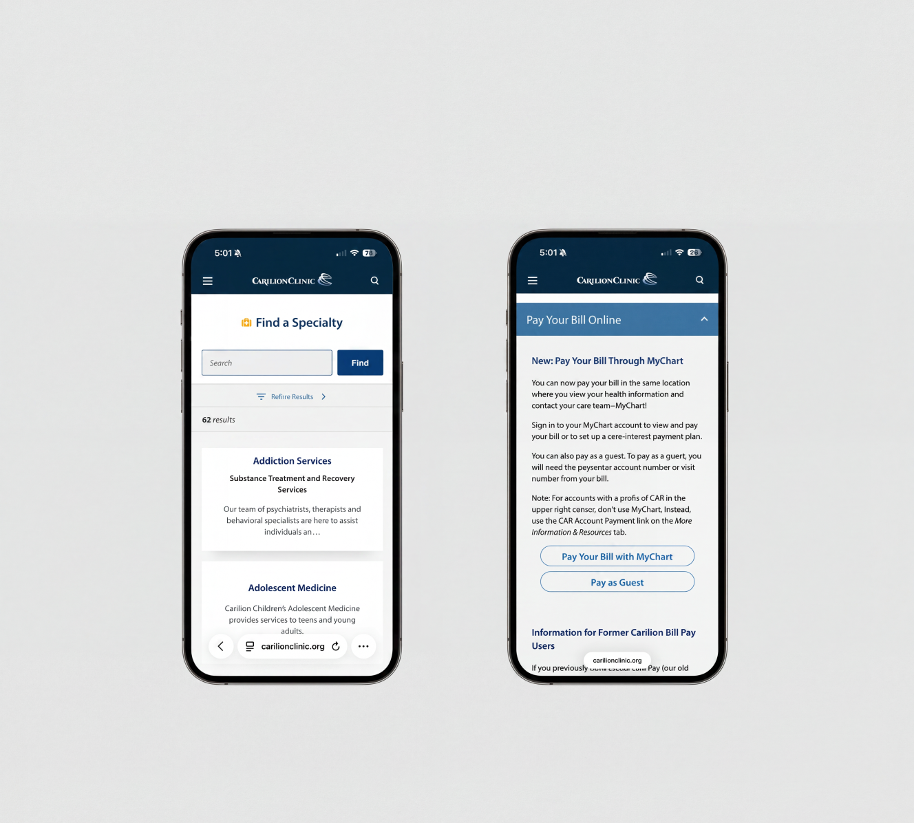 Carilion Clinic website mobile responsiveness