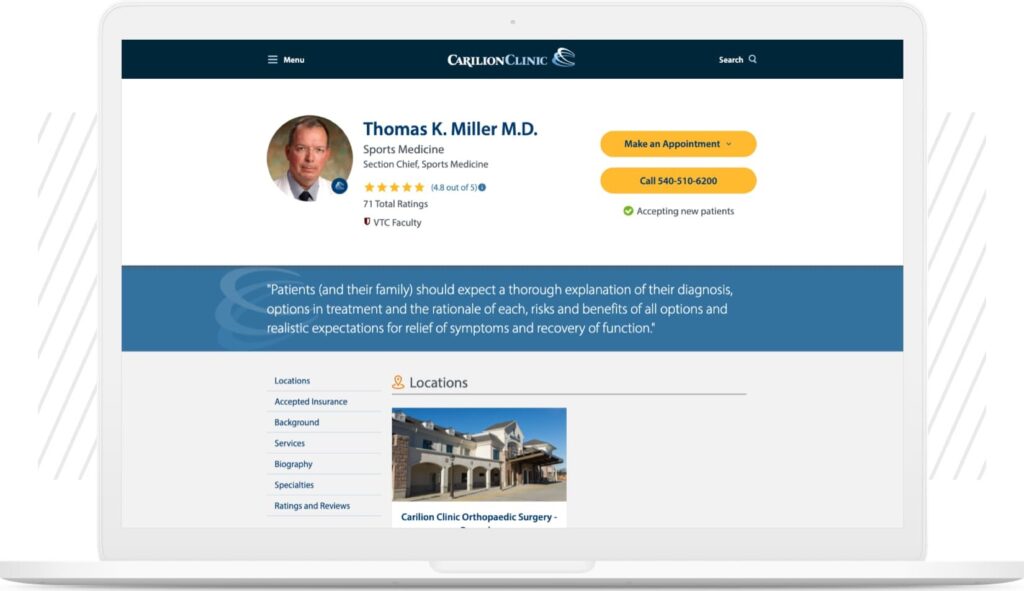 Example of connecting a physicians profile to other parts of the site (ie locations)