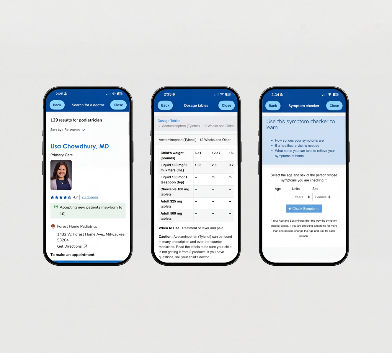 Children's Wisconsin mobile app interface