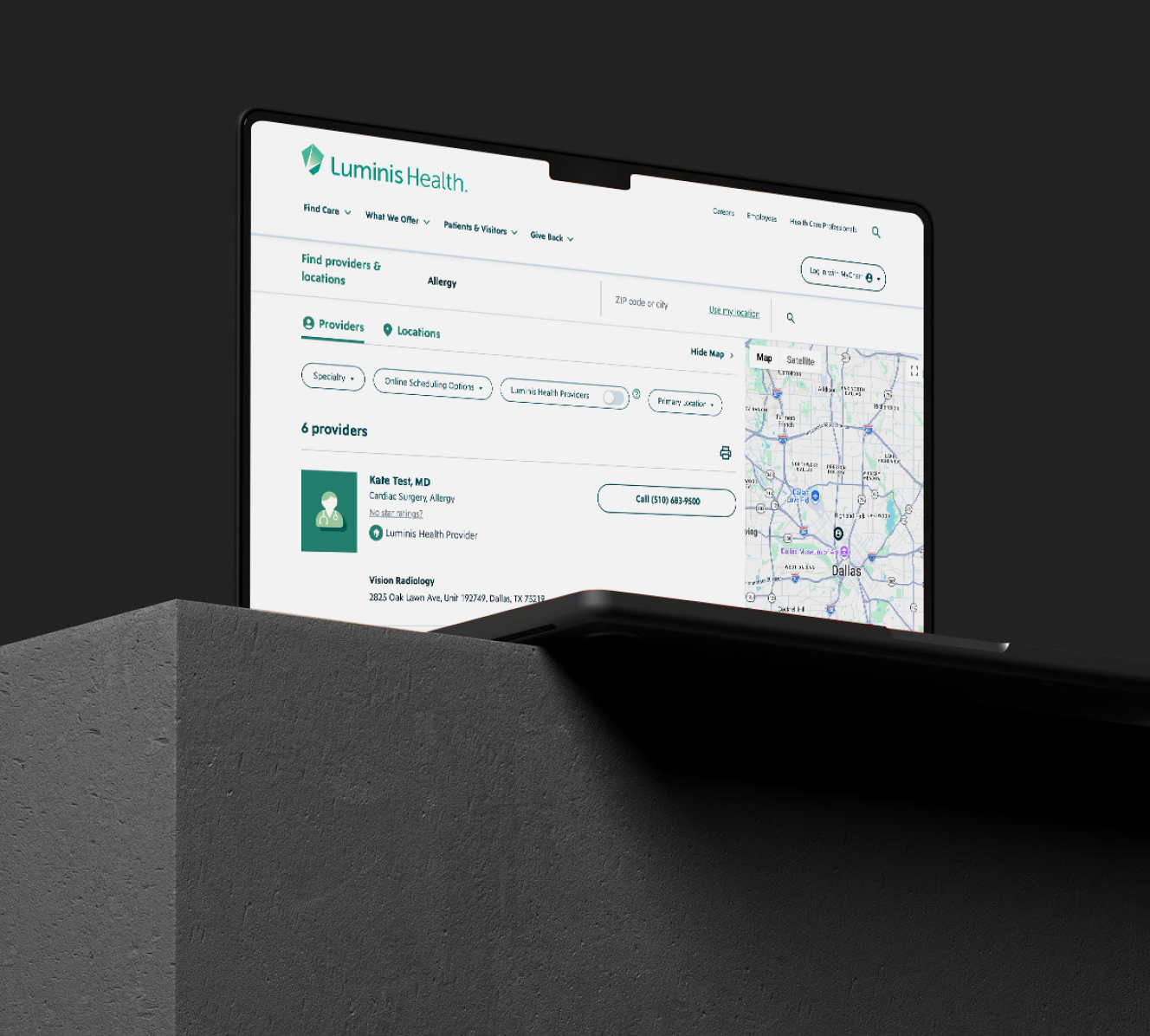 Luminis Health providers and locations section of website