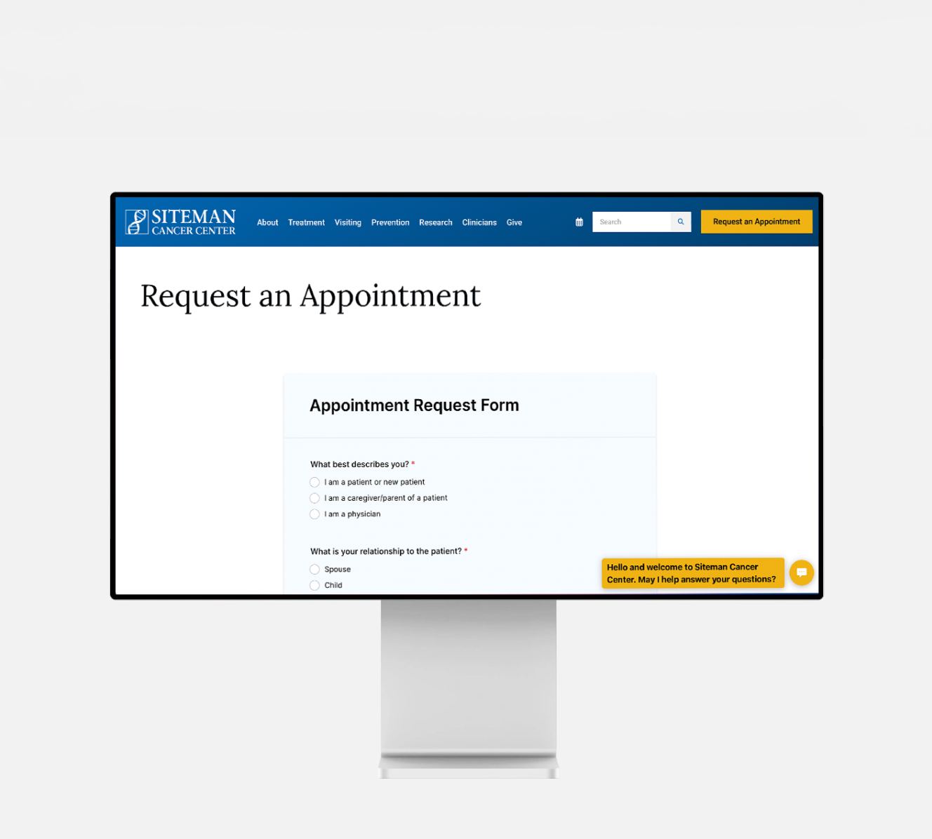 Siteman Cancer Center appointment scheduling page