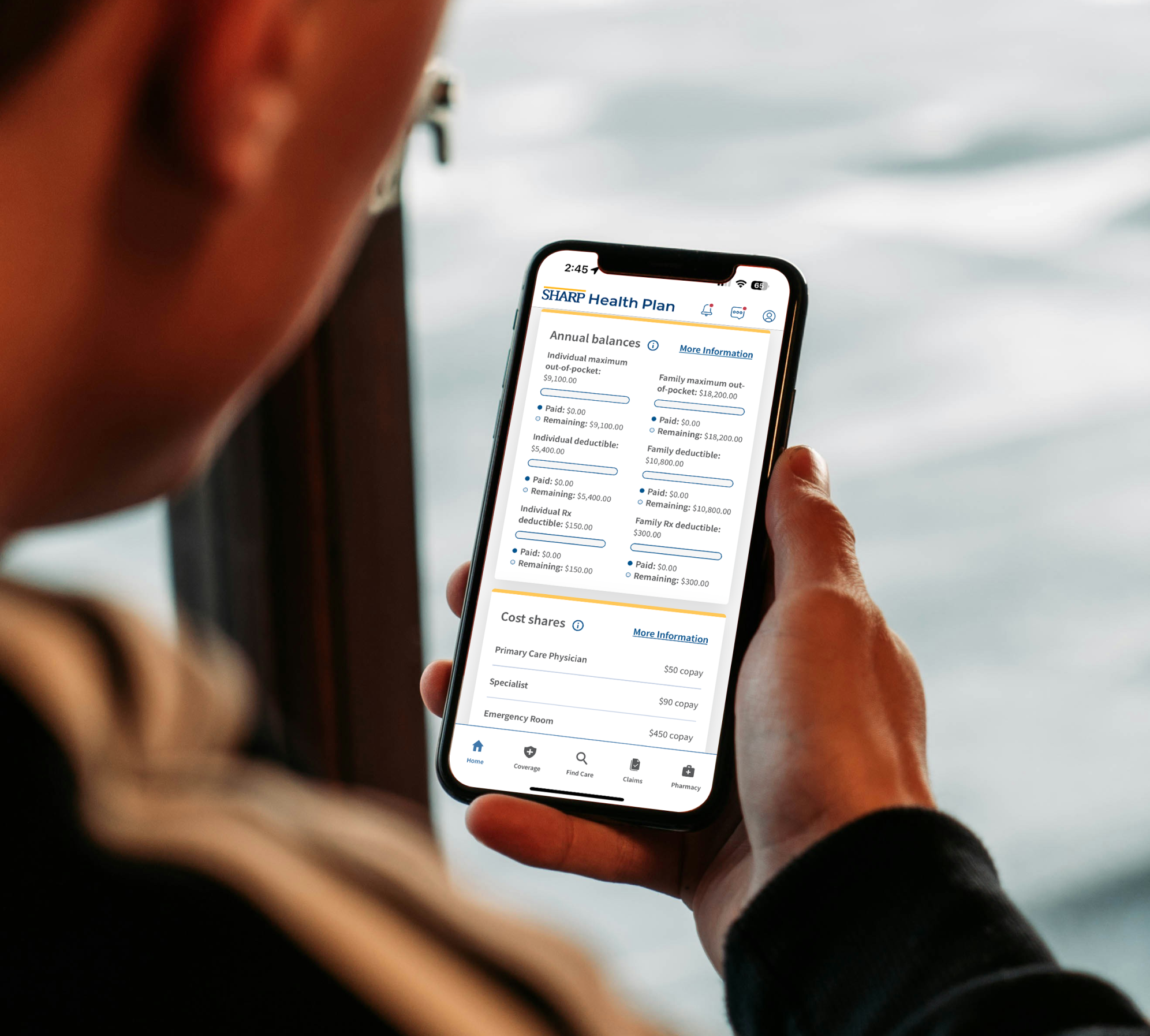 Patient paying a bill on sharp health plan's mobile app