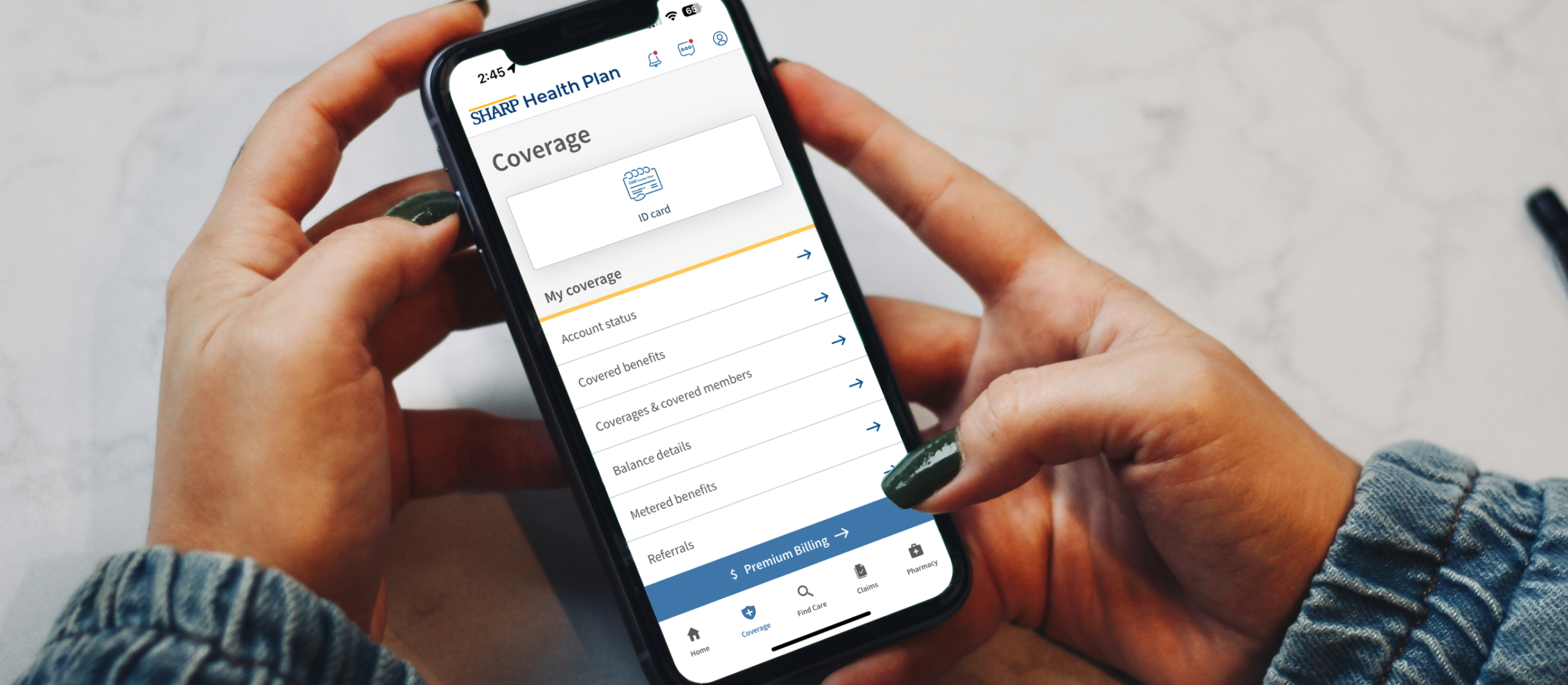 patient looking through sharp health plan app