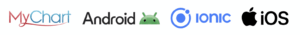 mychart, android, iOS, and ionic logos