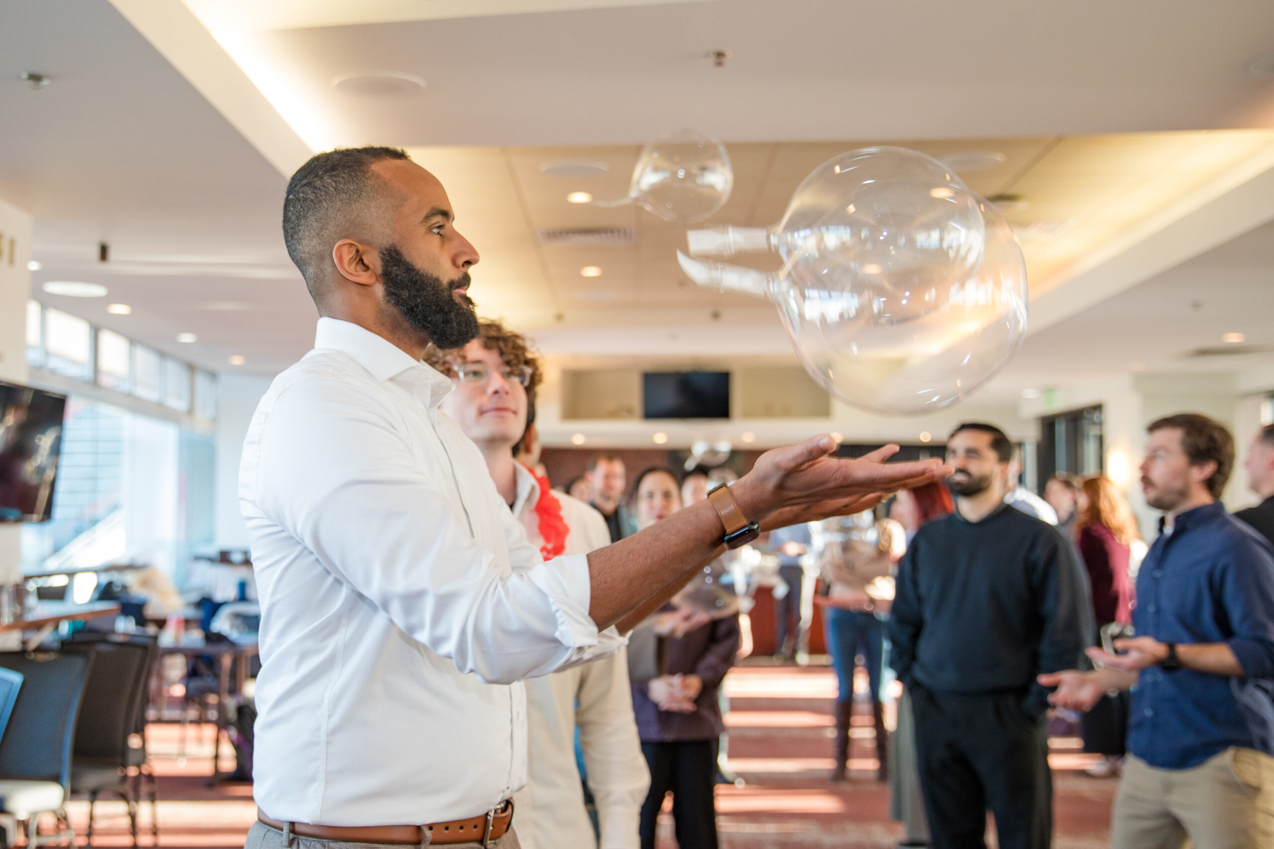 Mo participating in team building exercise