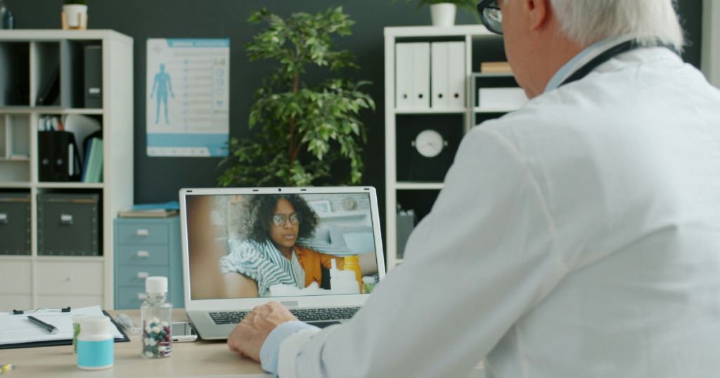 Doctor at Kaiser Permanente having a virtual call with a patient