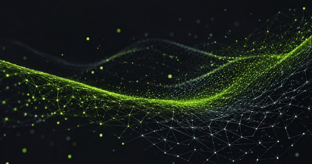 Abstract visualization of a connected digital ecosystem with glowing network structures and flowing data patterns.